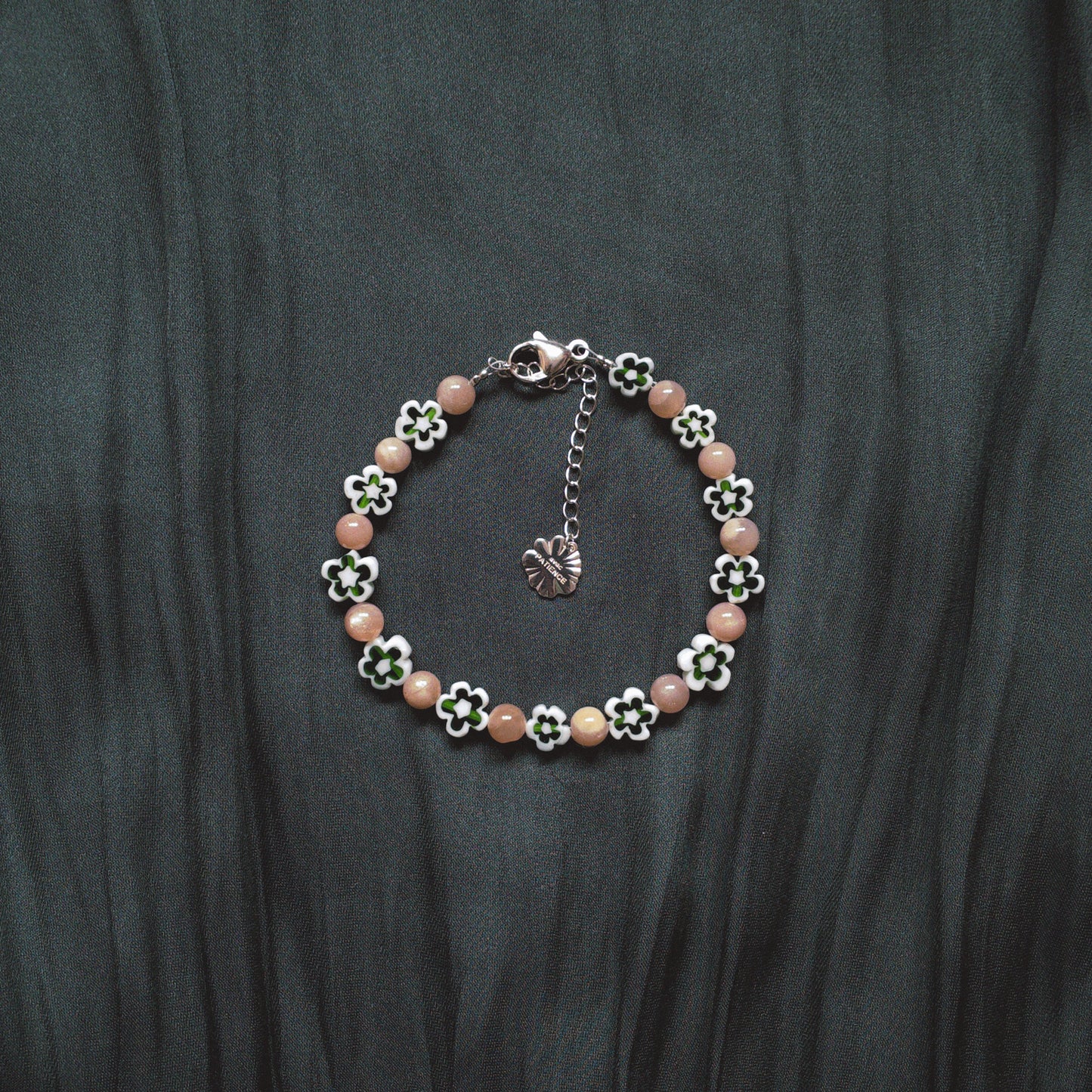 Sunstone bracelet and green flowers in millefiori glass