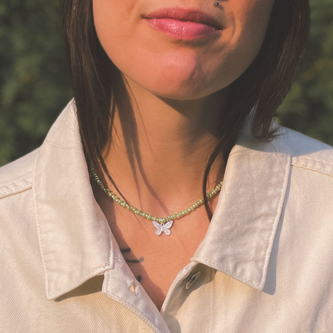 Green and silver necklace with customizable pendants